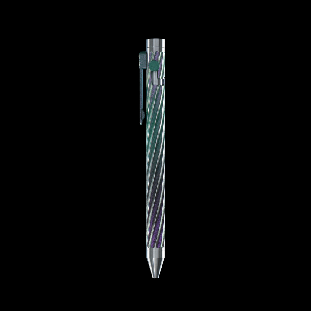 INVENTERY Bolt Action Pen v.03 Twister SE — Aurora Cerakote on stainless, bolt deployed