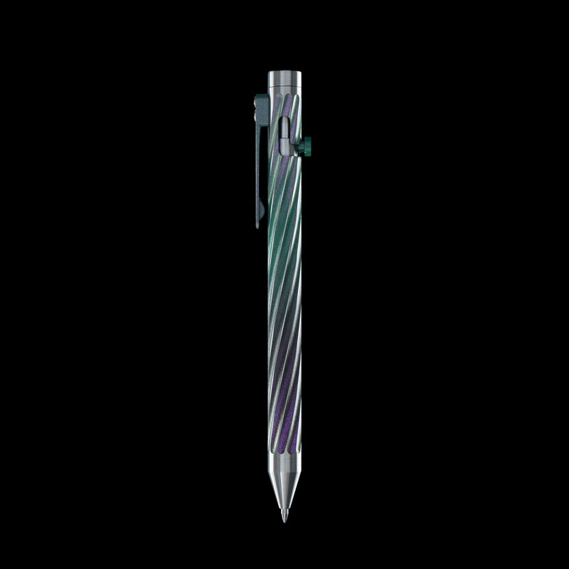 INVENTERY Bolt Action Pen v.03 Twister SE — Aurora Cerakote on stainless, bolt deployed