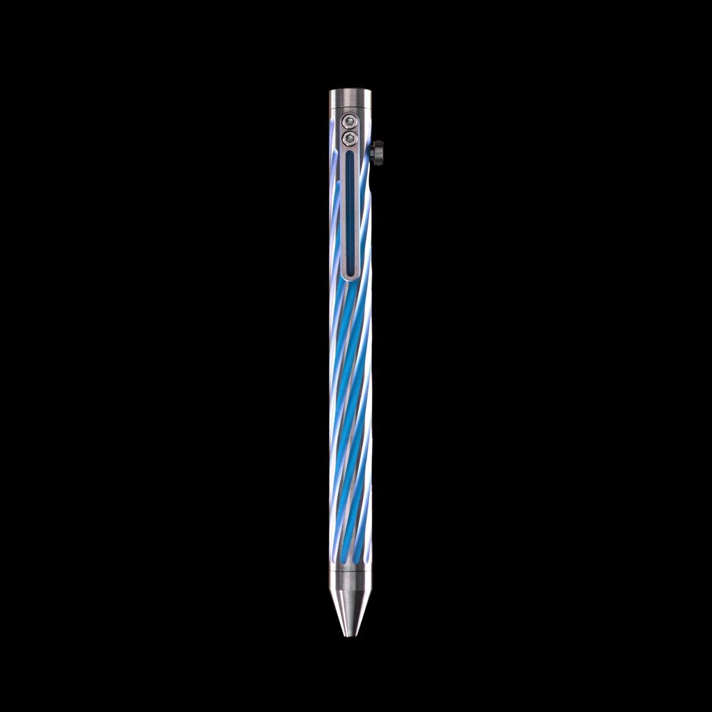 INVENTERY Bolt Action Pen v.03 Twister Ti SE · Blue anodized titanium, milled clip detail