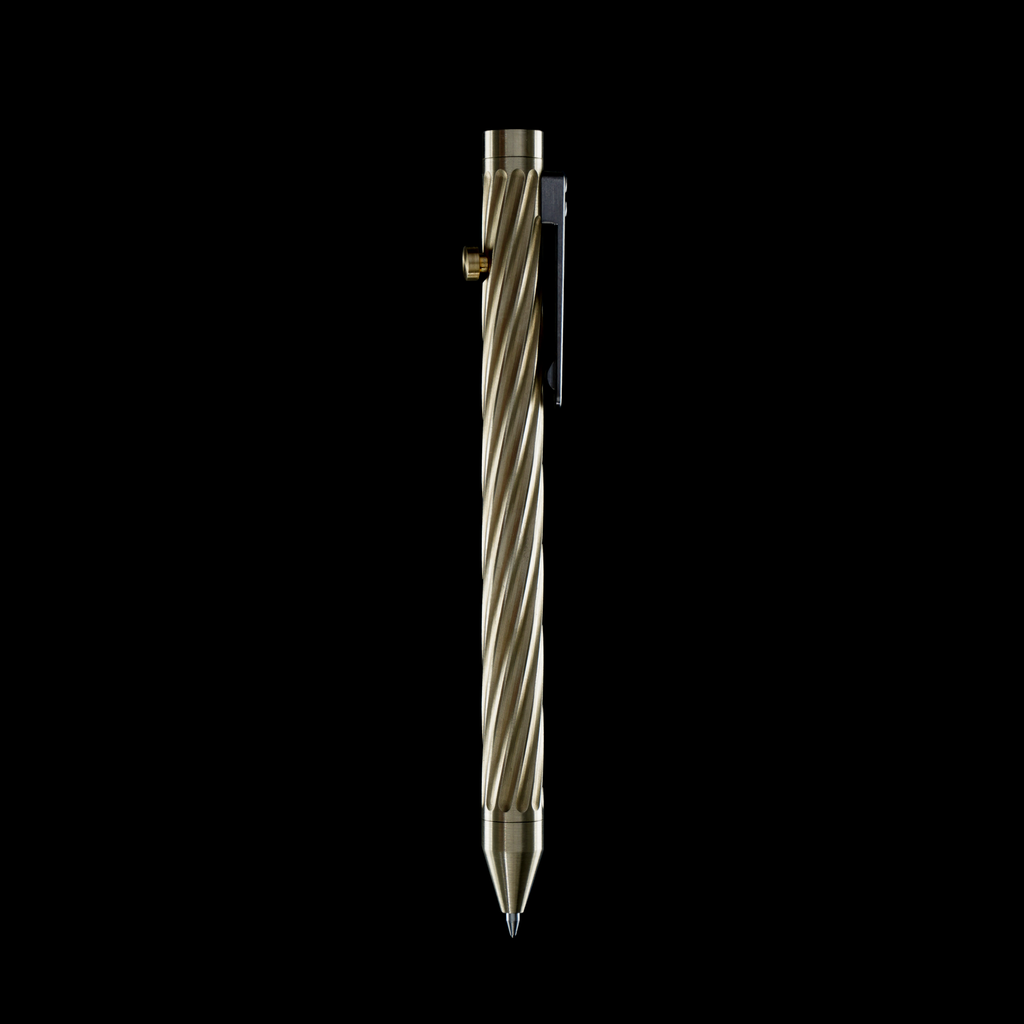 INVENTERY Bolt Action Pen v.03 Twister — machined Brass EDC pen, rear view
