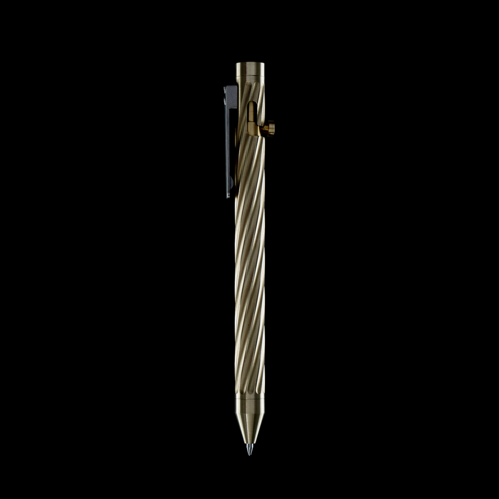 INVENTERY Bolt Action Pen v.03 Twister — machined Brass EDC pen, bolt deployed