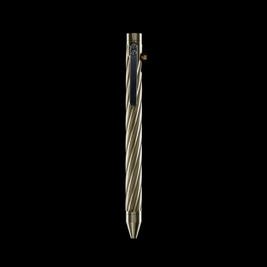 INVENTERY Bolt Action Pen v.03 Twister — machined Brass EDC pen, clip detail