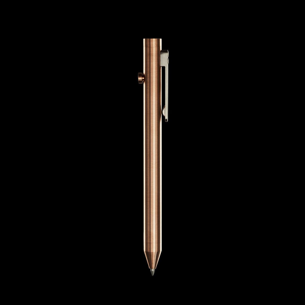 INVENTERY Bolt Action Pen V.03 — machined Copper EDC pen, clip detail