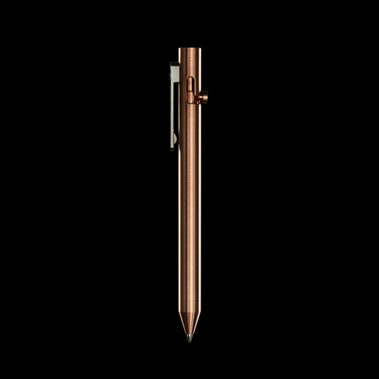 INVENTERY Bolt Action Pen V.03 — machined Copper EDC pen, front view