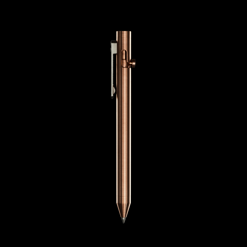 INVENTERY Bolt Action Pen V.03 — machined Copper EDC pen, front view