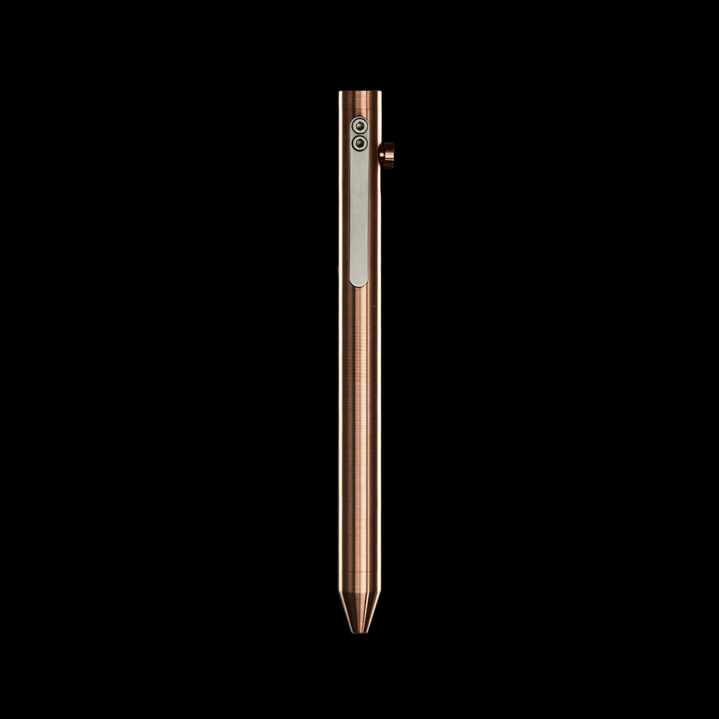 INVENTERY Bolt Action Pen V.03 — machined Copper EDC pen, rear view