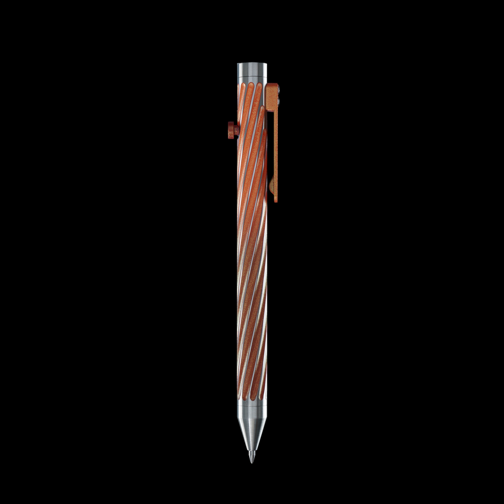 INVENTERY Bolt Action Pen v.03 Twister SE — Ember Cerakote on stainless, milled clip detail