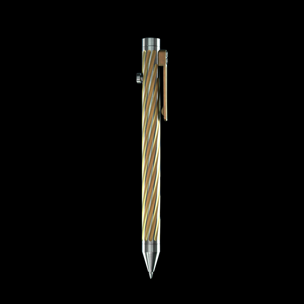 INVENTERY Bolt Action Pen v.03 Twister Ti SE · Gold anodized titanium, rear view