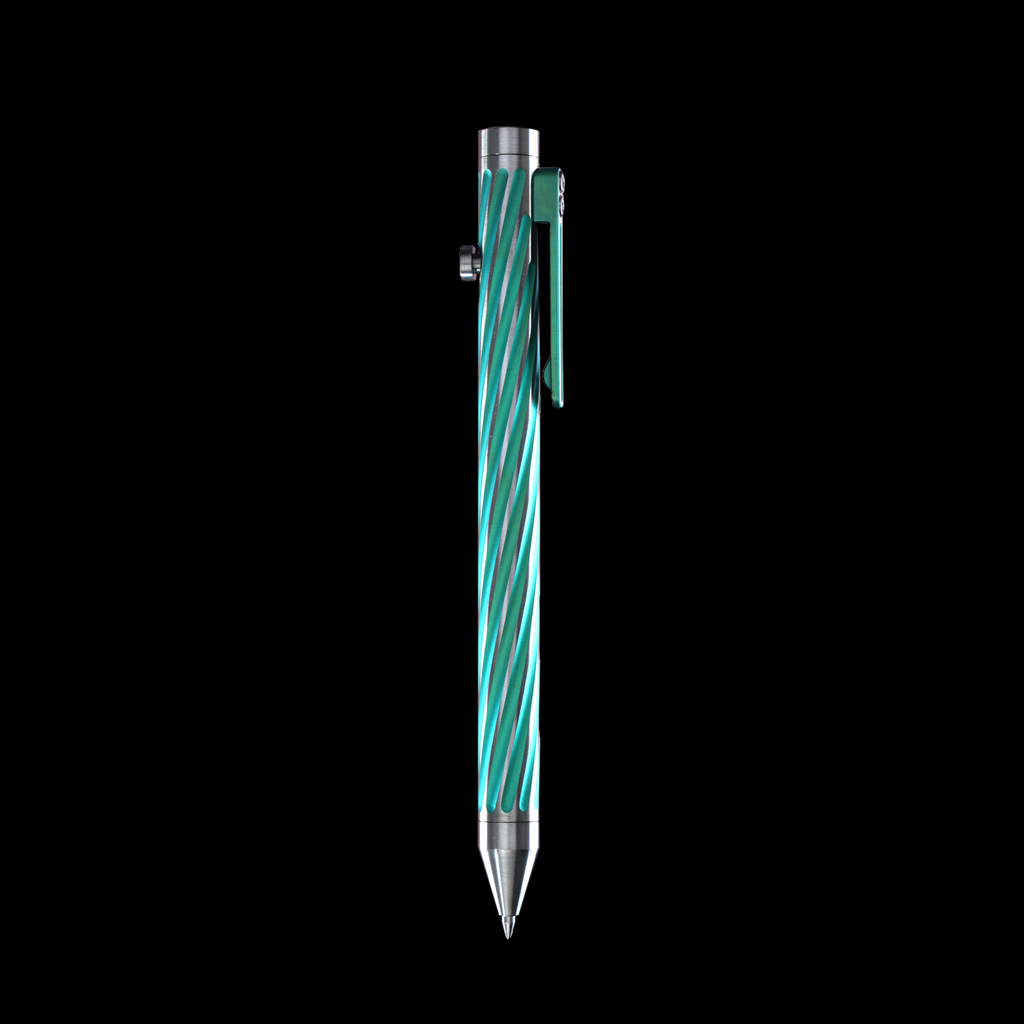INVENTERY Bolt Action Pen v.03 Twister Ti SE · Green anodized titanium, rear view