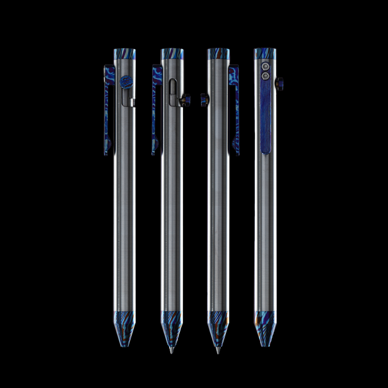 Bolt Action Pen v.03 stainless steel titanium ti damascus accent kit — 4 views