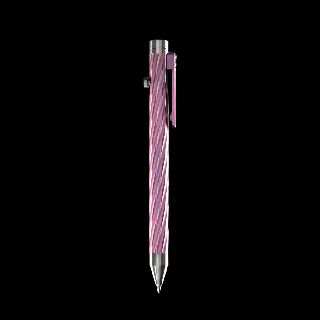 INVENTERY Bolt Action Pen v.03 Twister Ti SE · Magenta anodized titanium, rear view