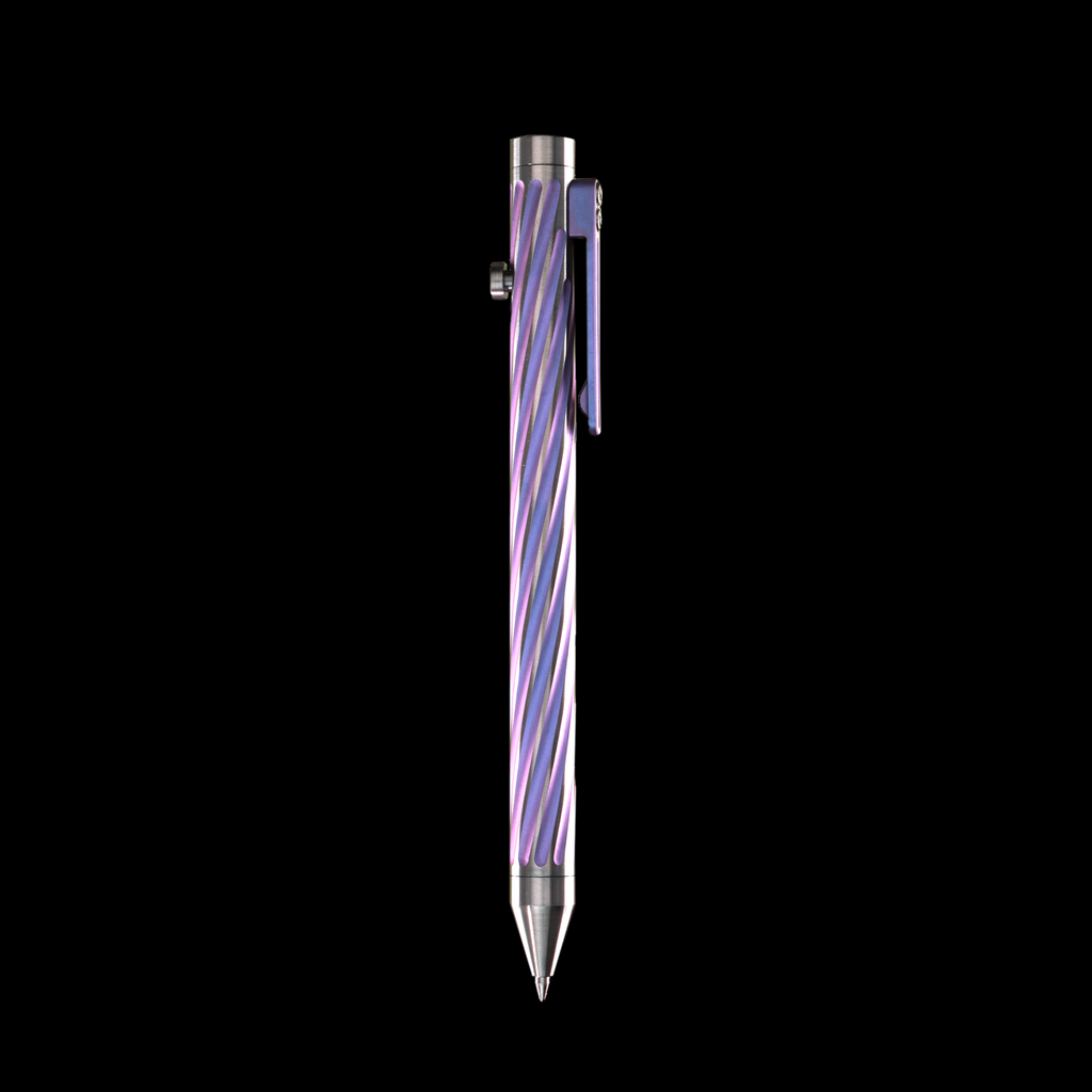 INVENTERY Bolt Action Pen v.03 Twister Ti SE · Purple anodized titanium, rear view