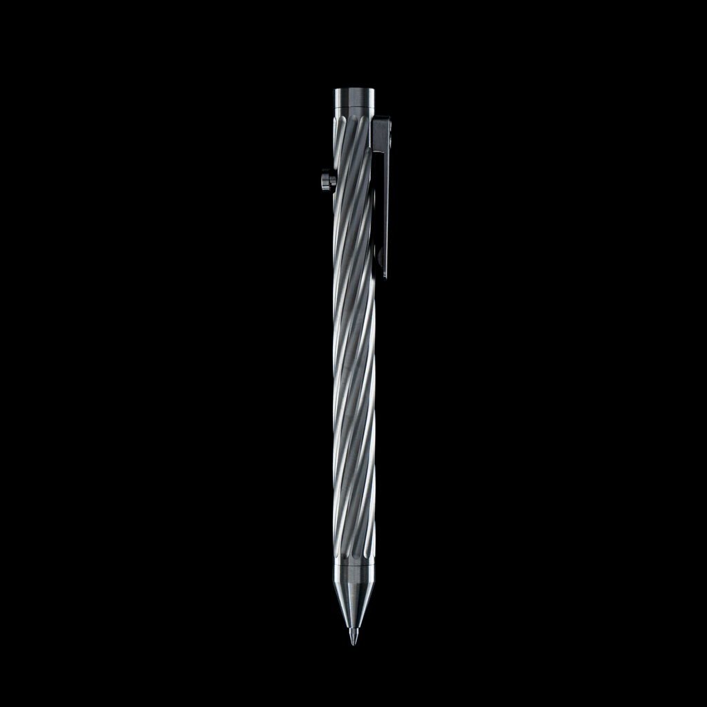 INVENTERY Bolt Action Pen v.03 Twister — machined Stainless EDC pen, rear view