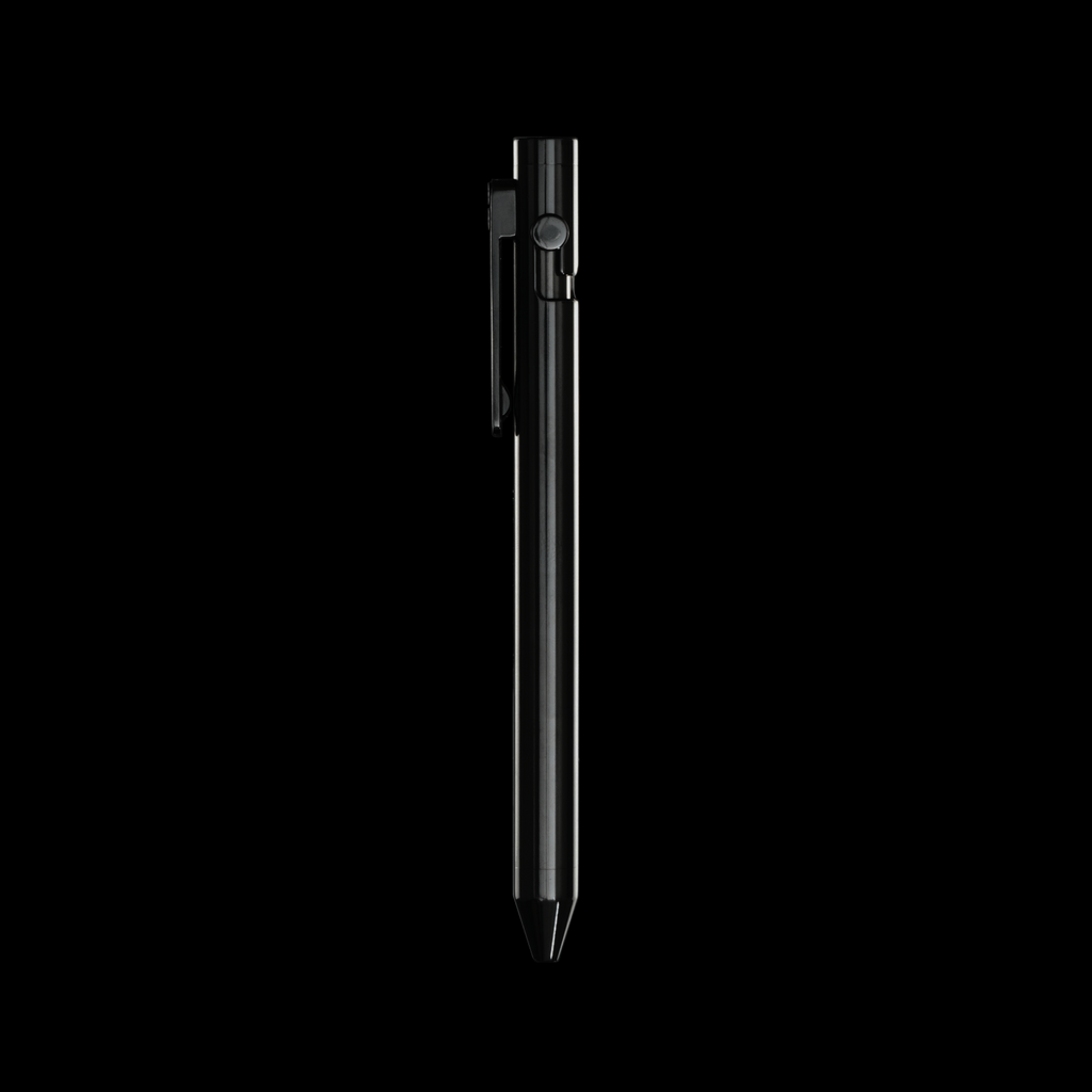 INVENTERY Bolt Action Pen V.03 — machined Zirconium EDC pen, angled view